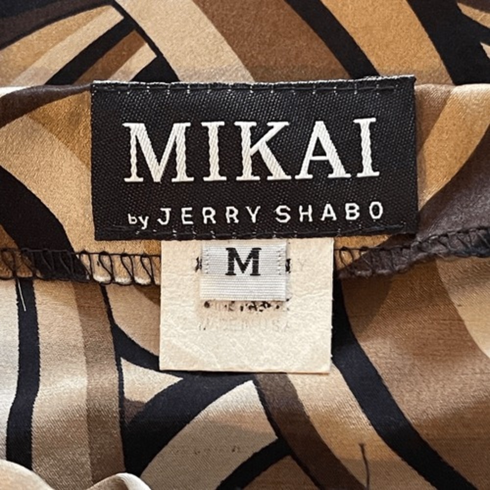Mikai by Jerry Shabo Silk Halter Midi Dress Geometric Print Size M - Picture 7 of 9